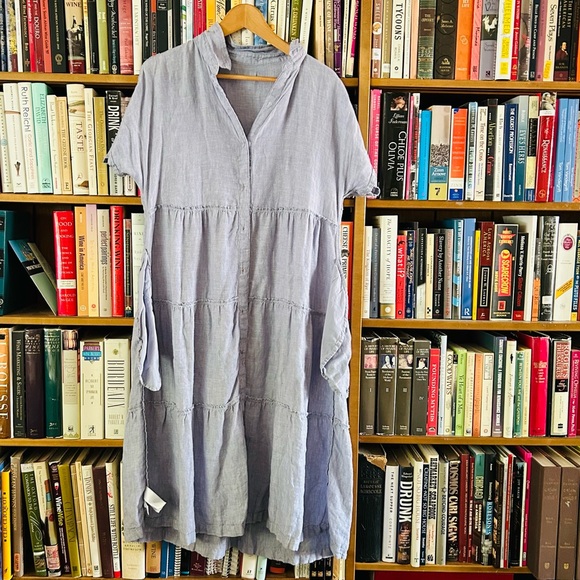 Cynthia Rowley 100% Linen Lavender Tiered A-line Button Down Shirt Dress, size M - Picture 5 of 10